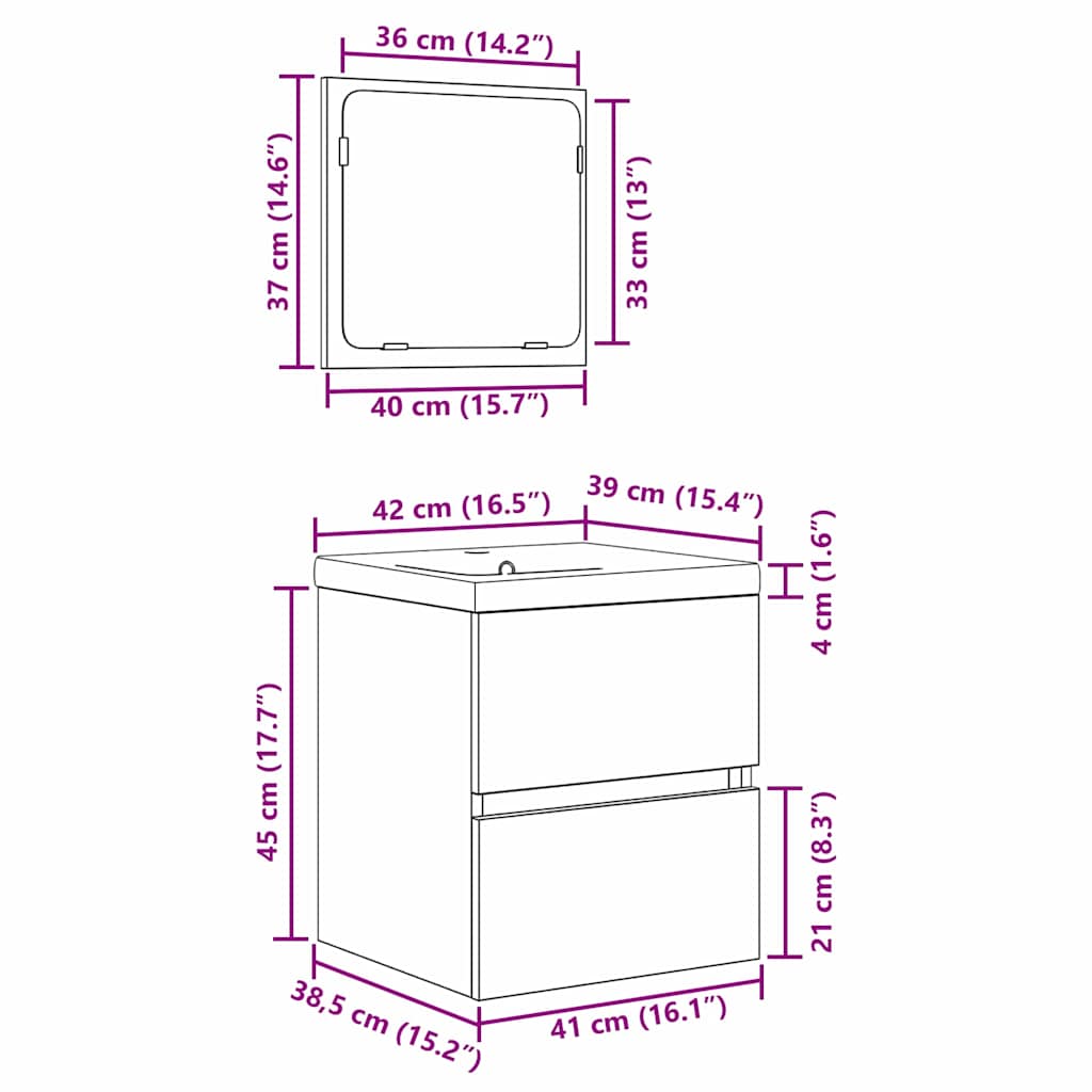 Juego de muebles de baño con cajón 2 pcs Madera Vieja y