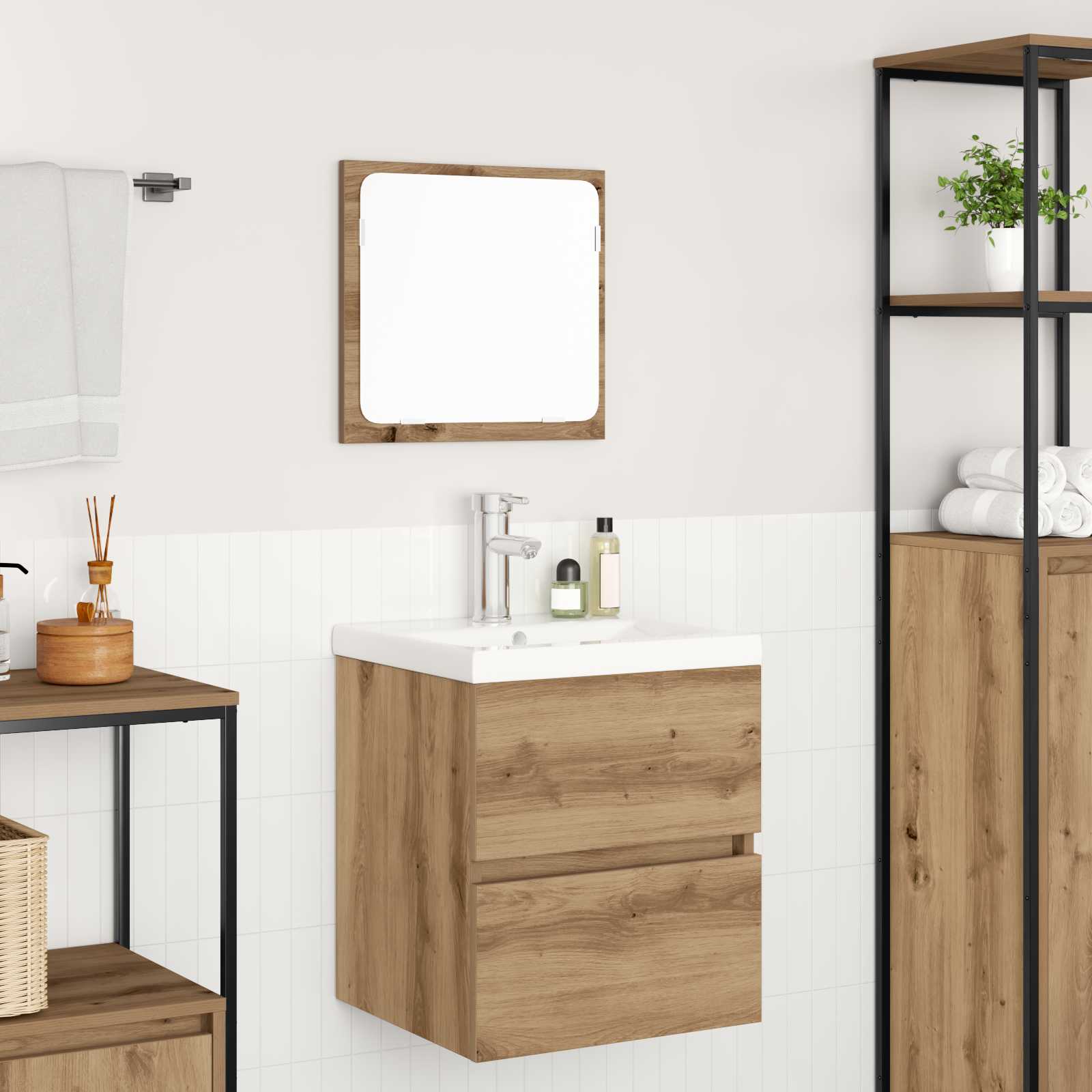 Juego de muebles de baño con cajón 2 pcs Roble Artesano y