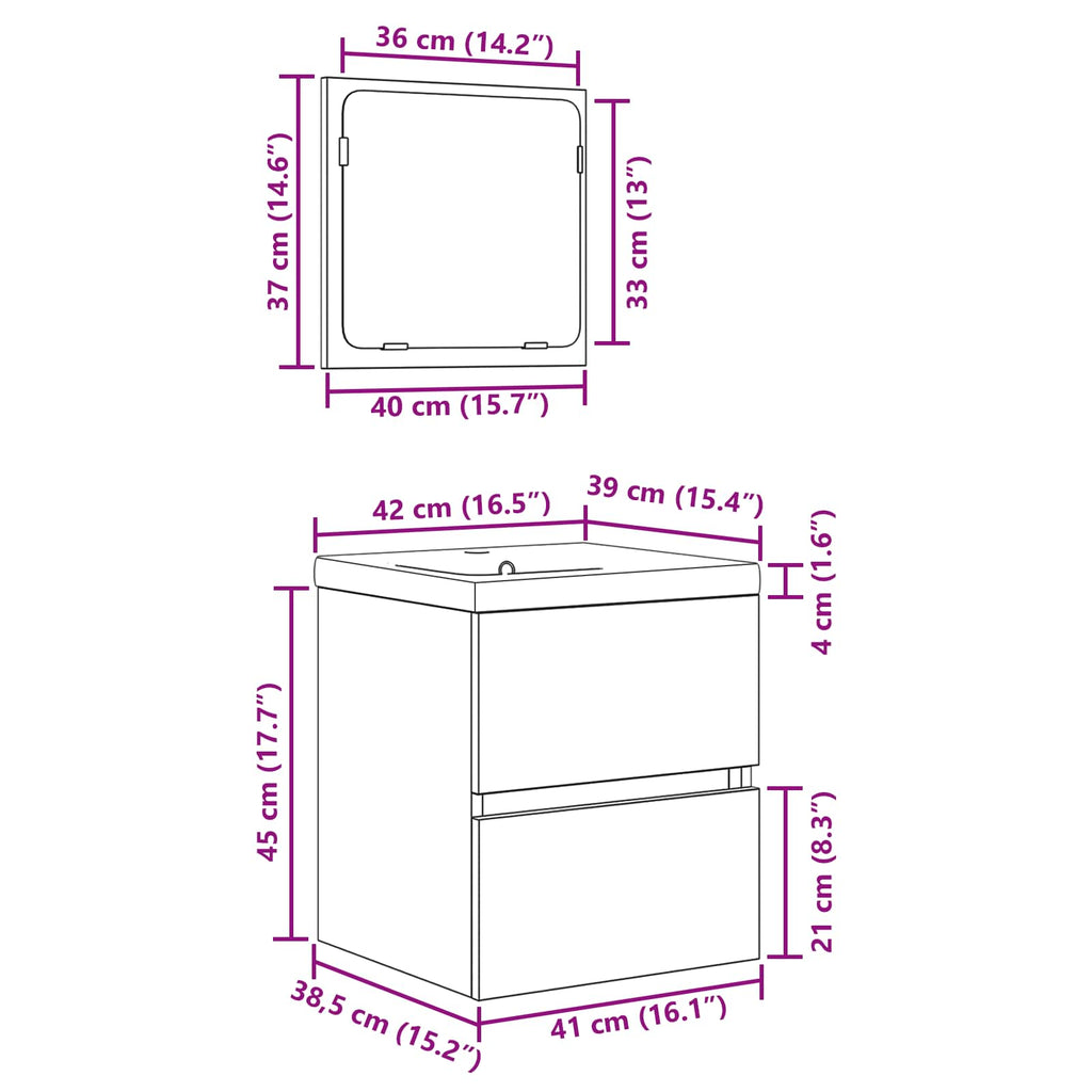 Juego de muebles de baño con cajón 2 pcs Roble Artesano y