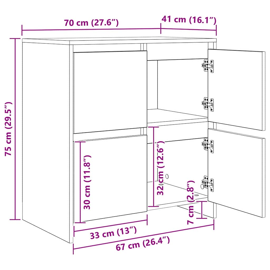 Tableros Lateral 2 pcs Madera vieja 70 x 41 x 75 cm