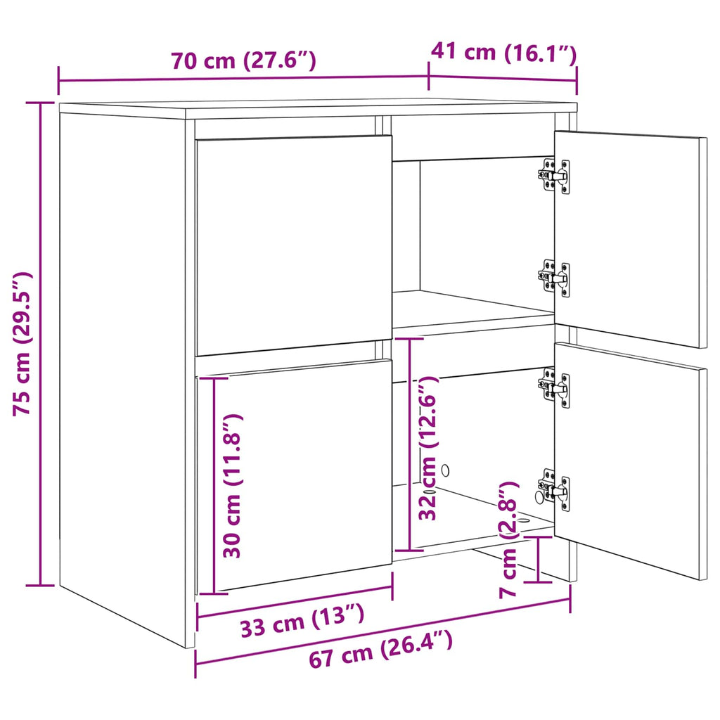 Tableros Lateral 2 pcs Madera vieja 70 x 41 x 75 cm