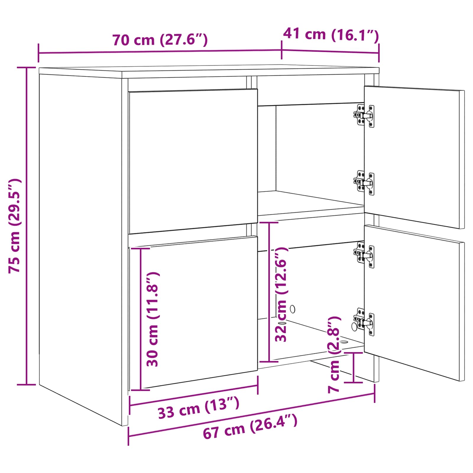 Tableros Lateral 2 pcs Madera vieja 70 x 41 x 75 cm