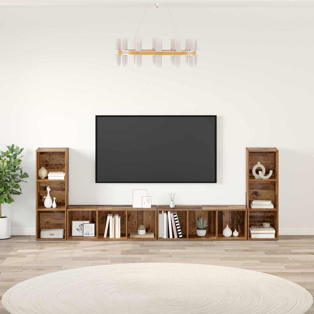Conjunto de mueble de TV 4 pcs Madera Vieja 37 x 35 x 107 cm