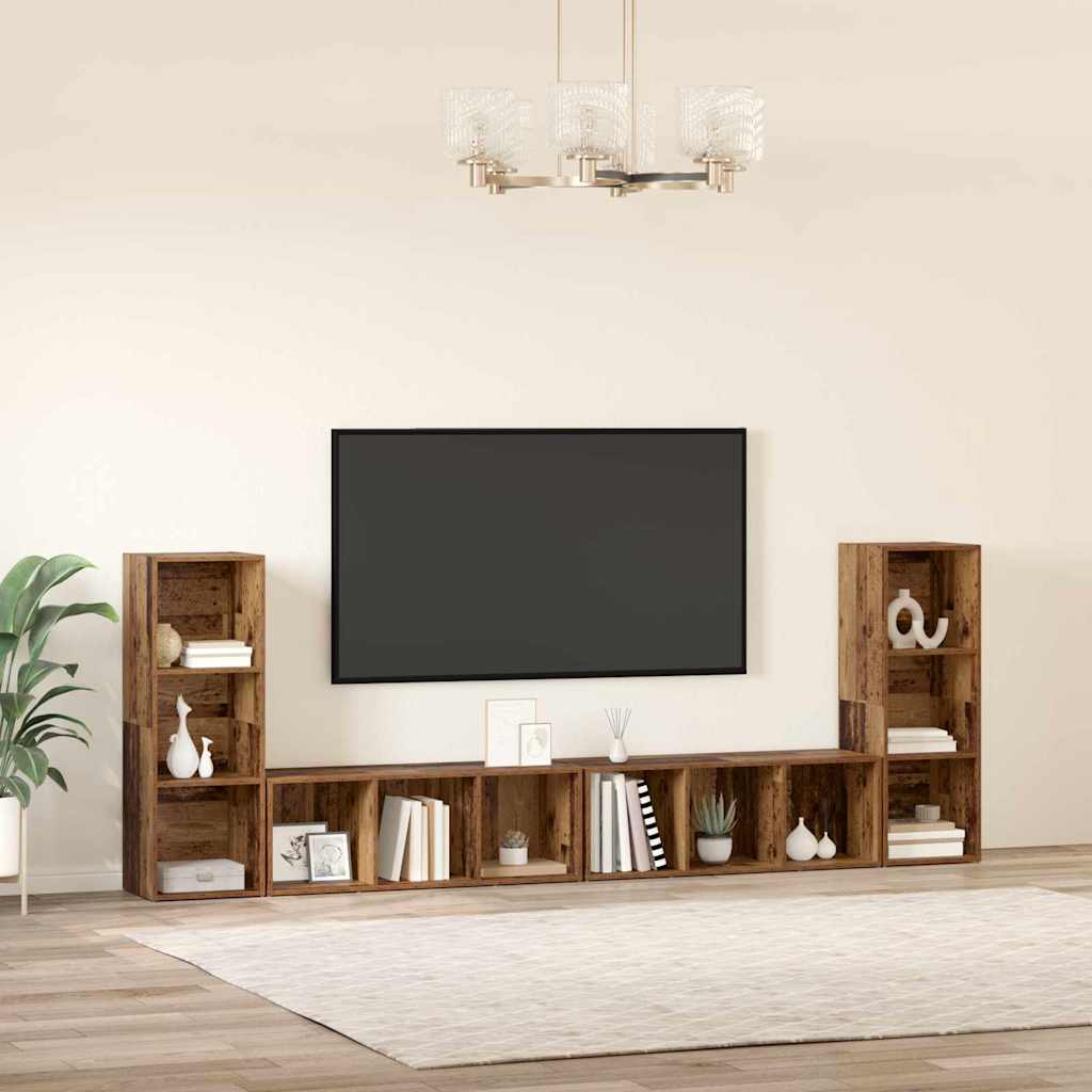 Conjunto de mueble de TV 4 pcs Madera Vieja 37 x 35 x 107 cm