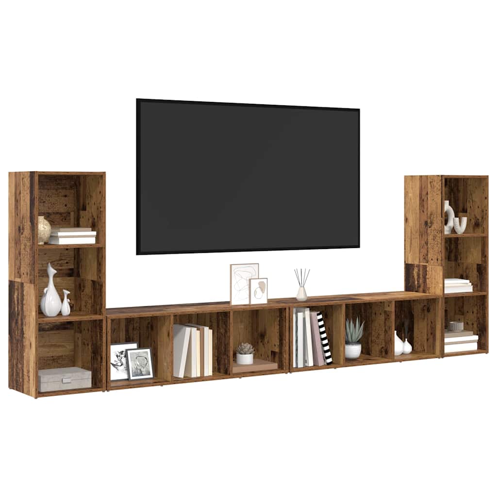 Conjunto de mueble de TV 4 pcs Madera Vieja 37 x 35 x 107 cm