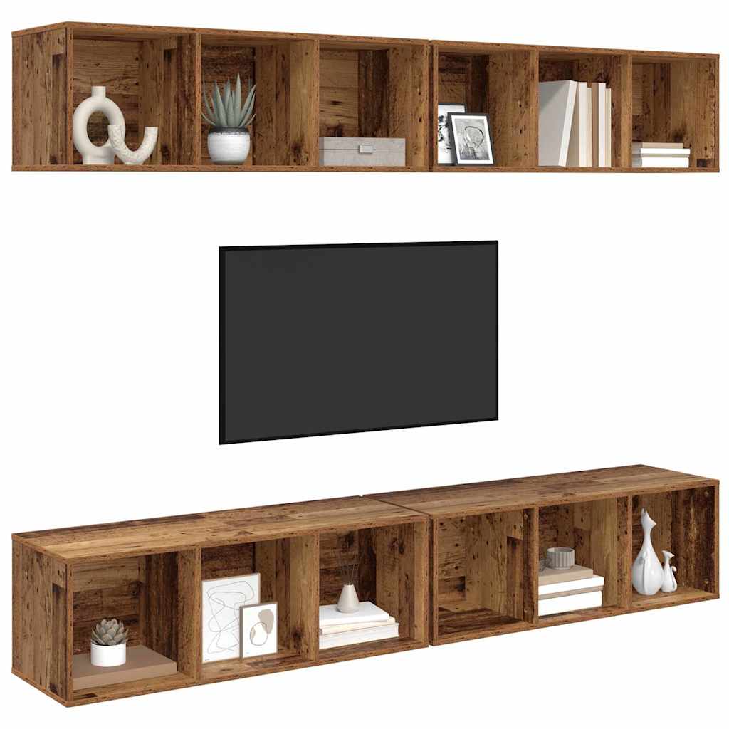 Conjunto de mueble de TV 4 pcs Madera Vieja 37 x 37 x 107 cm
