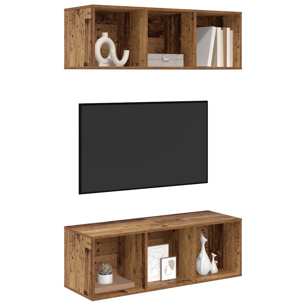 Conjunto de mueble de TV 2 pcs Madera Vieja 37 x 37 x 107 cm
