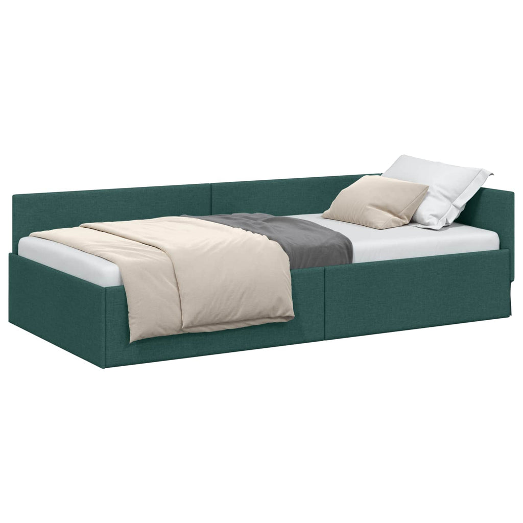 Estructura de cama en esquina Verde oscuro 80 cm x 200 cm tela