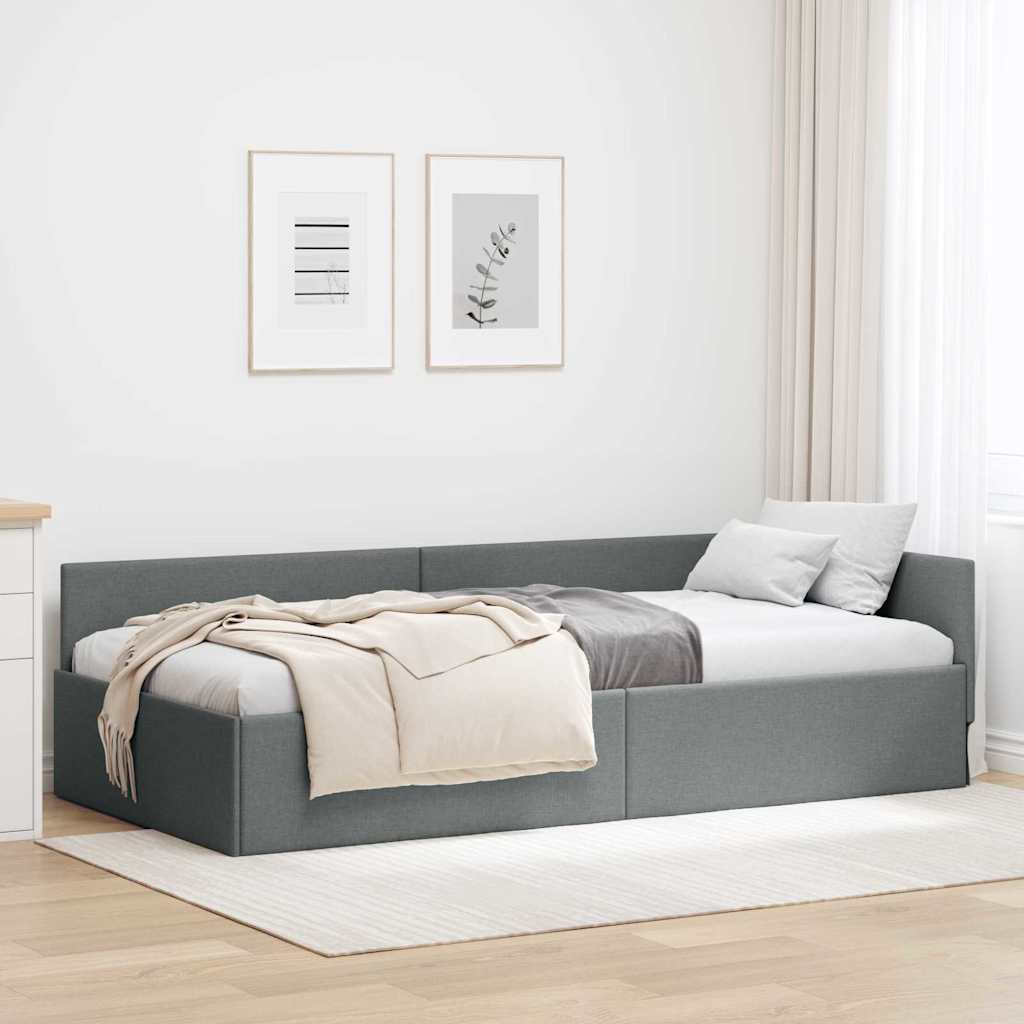 Estrutura de cama de canto Cinzento-escuro 80 cm x 200 cm tecido