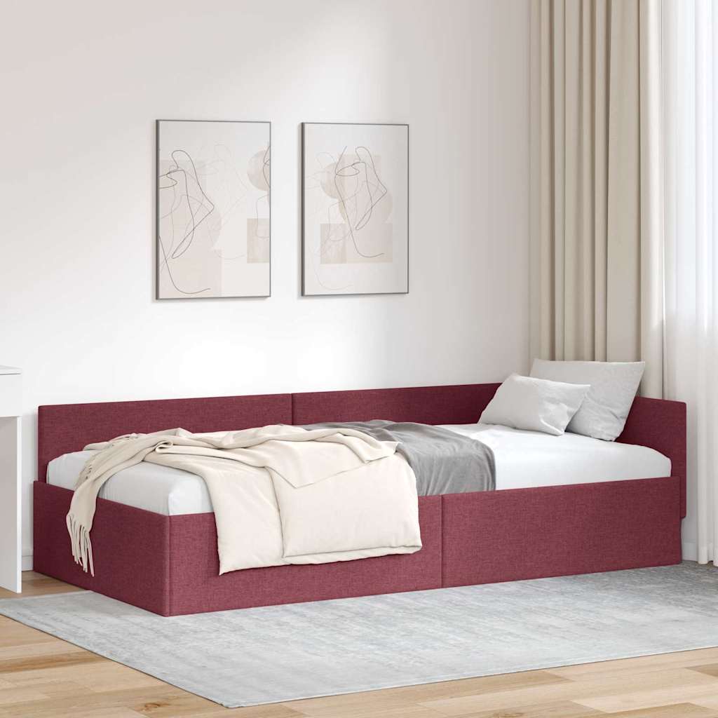 Estructura de cama en esquina Rojo vino 90 cm x 190 cm tela