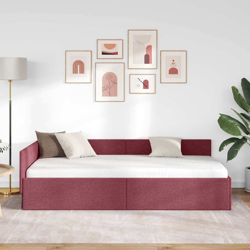 Estructura de cama en esquina Rojo vino 90 cm x 190 cm tela