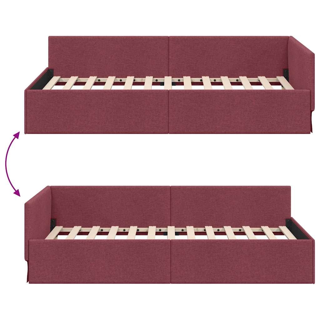 Estructura de cama en esquina Rojo vino 90 cm x 190 cm tela