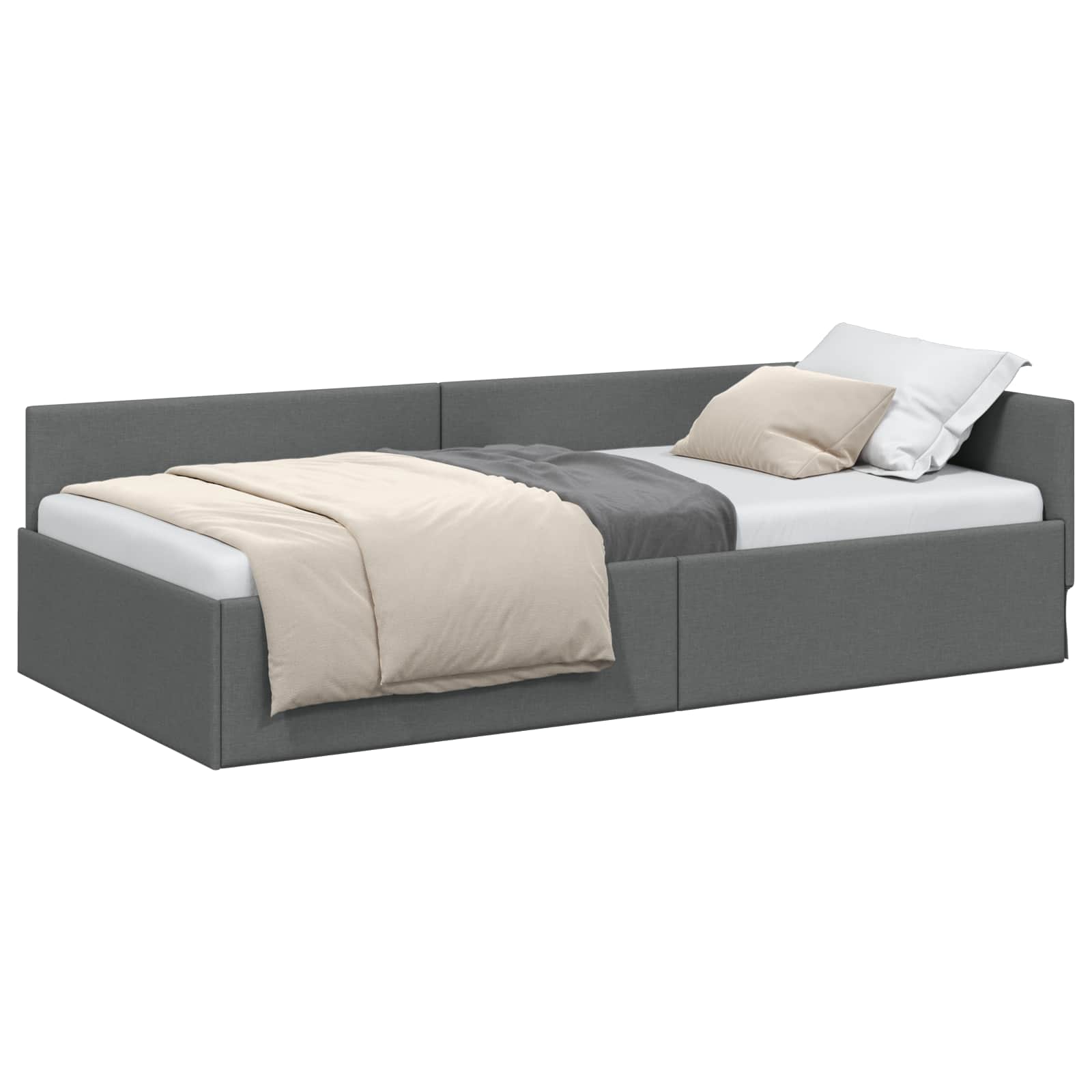 Estructura de cama en esquina Gris oscuro 90 cm x 200 cm tela