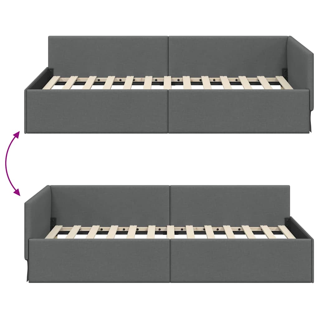 Estructura de cama en esquina Gris oscuro 90 cm x 200 cm tela
