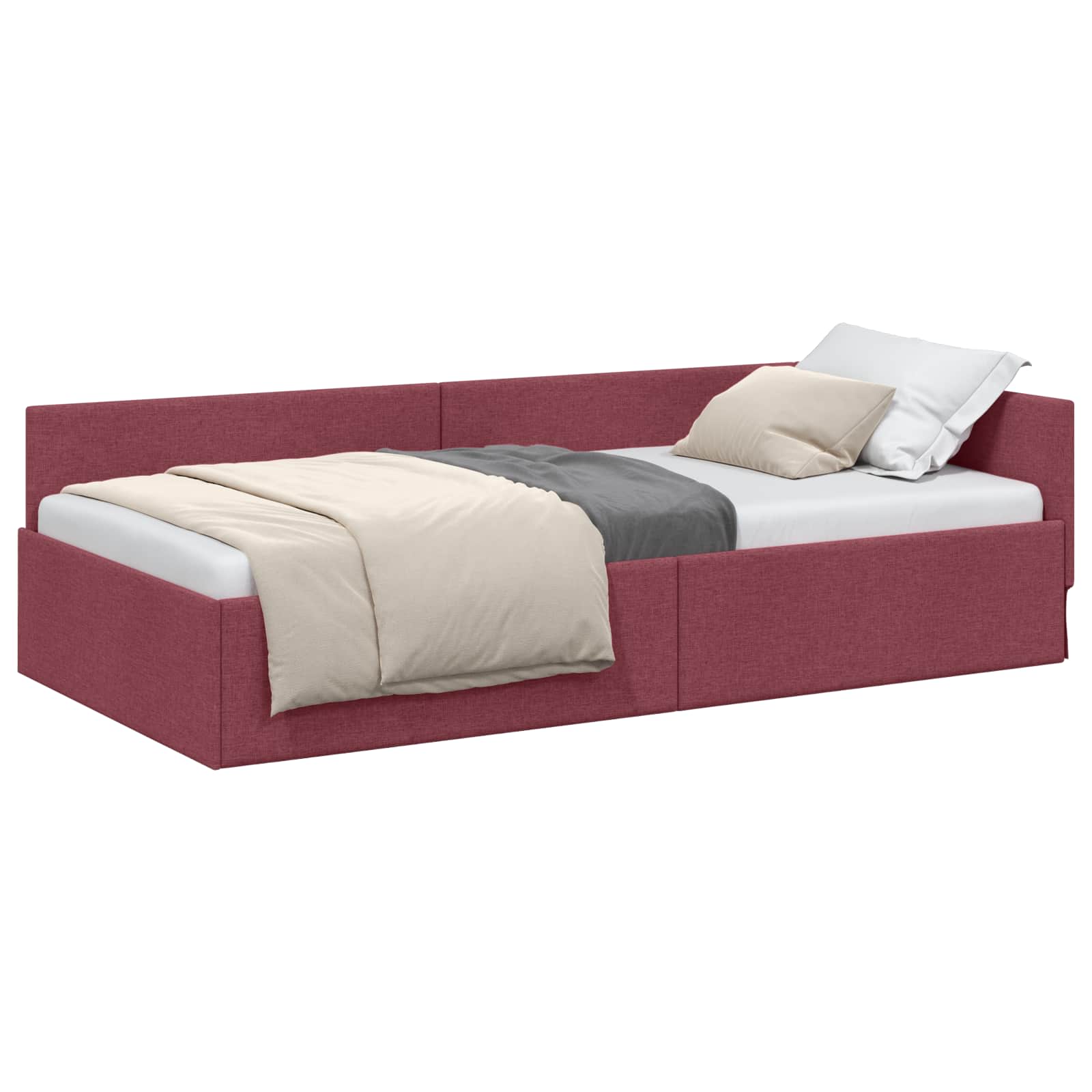Estructura de cama en esquina Rojo vino 90 cm x 200 cm tela