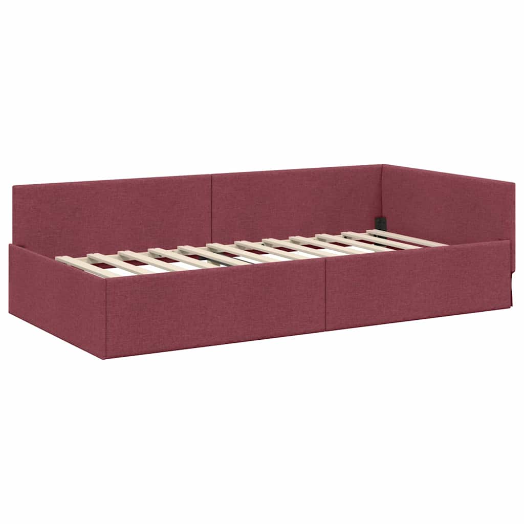 Estructura de cama en esquina Rojo vino 90 cm x 200 cm tela
