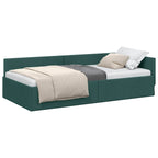 Estructura de cama en esquina Verde oscuro 90 cm x 200 cm tela