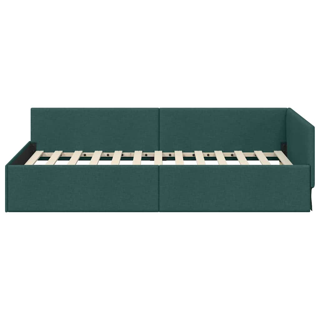 Estructura de cama en esquina Verde oscuro 90 cm x 200 cm tela