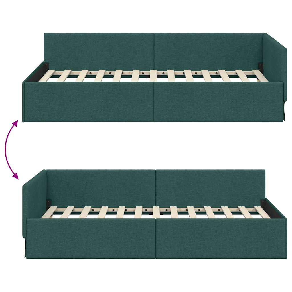 Estructura de cama en esquina Verde oscuro 90 cm x 200 cm tela