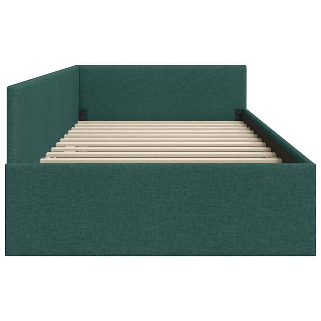 Estructura de cama en esquina Verde oscuro 90 cm x 200 cm tela
