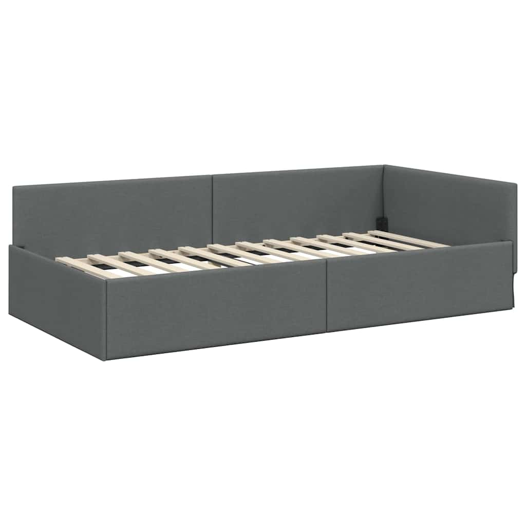 Estructura de cama en esquina Gris oscuro 100 cm x 200 cm tela