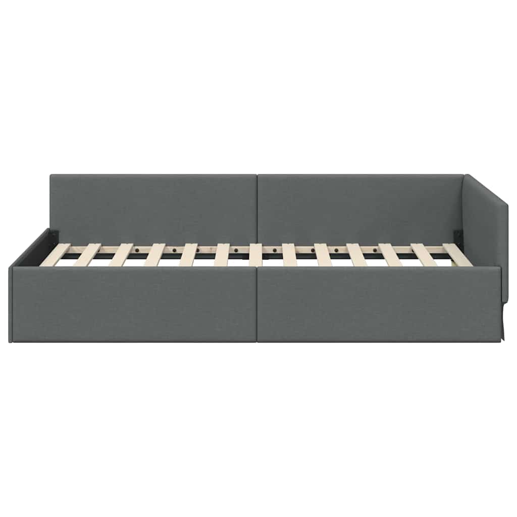 Estructura de cama en esquina Gris oscuro 100 cm x 200 cm tela