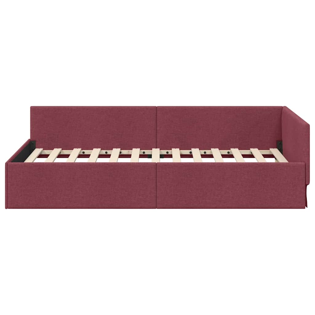 Estructura de cama en esquina Rojo vino 100 cm x 200 cm tela