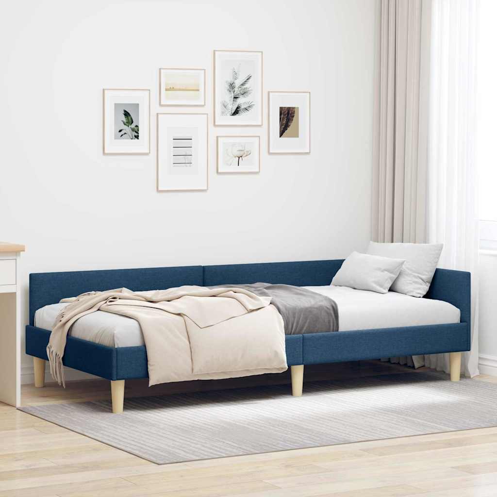 Estrutura de cama de canto azul 100 x 200 cm tecido