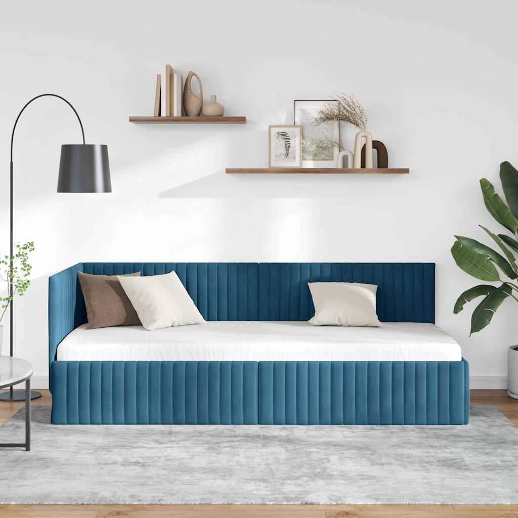 Estructura de cama en esquina Azul 80 cm x 200 cm Terciopelo