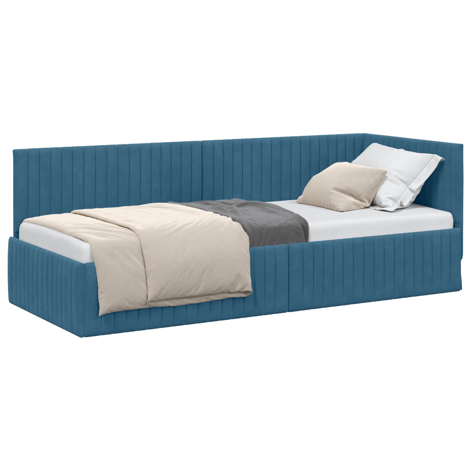 Estructura de cama en esquina Azul 80 cm x 200 cm Terciopelo