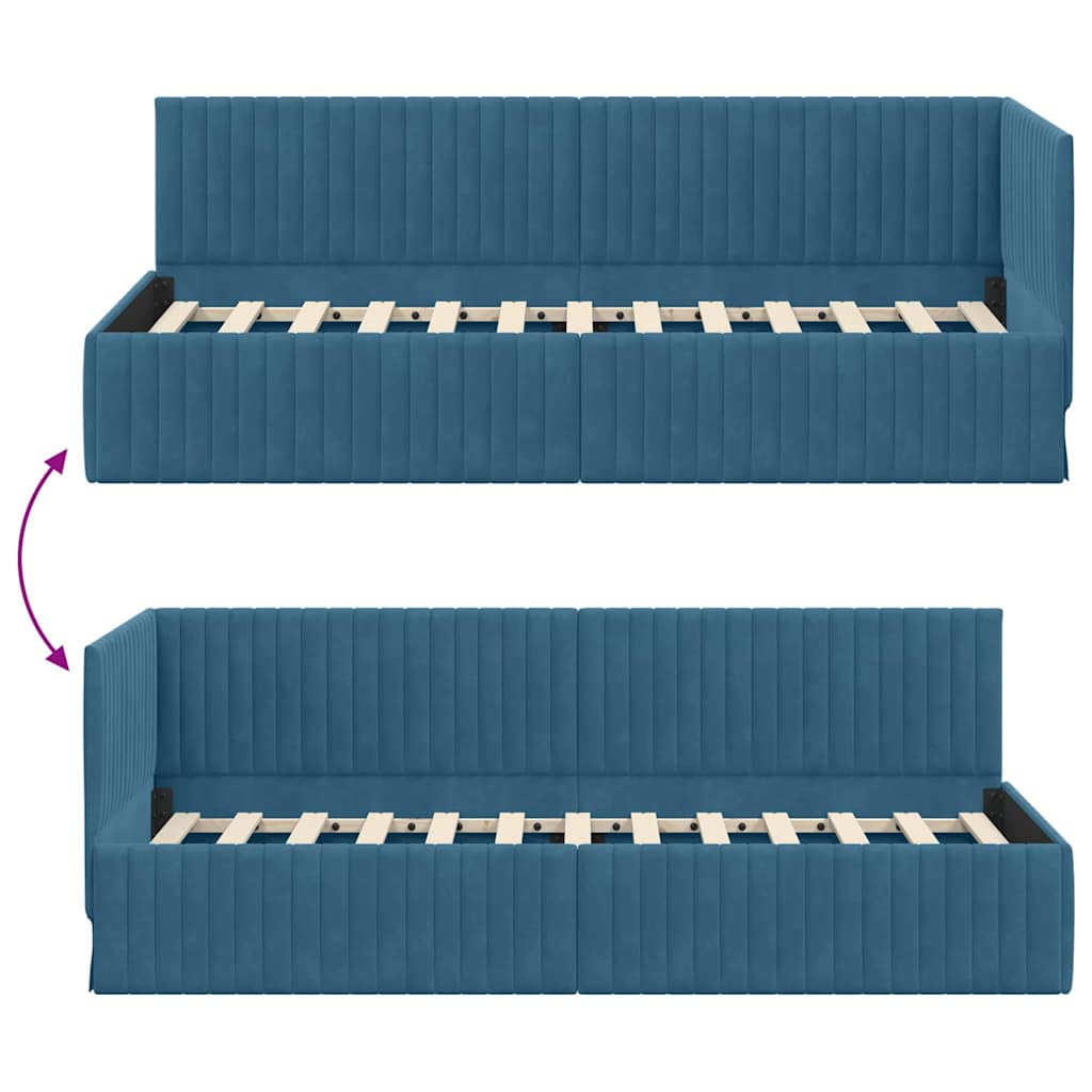 Estructura de cama en esquina Azul 80 cm x 200 cm Terciopelo