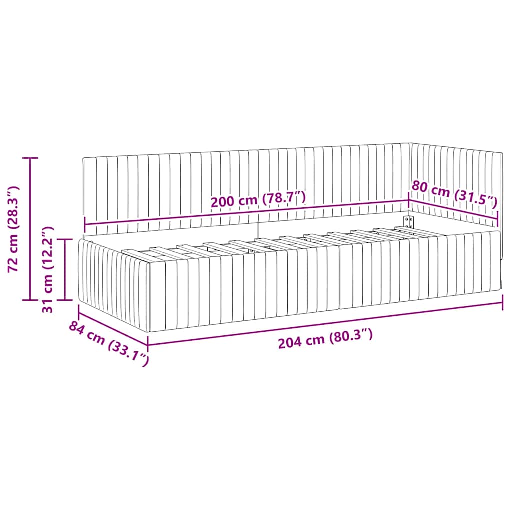 Estructura de cama en esquina Gris Claro 80 cm x 200 cm