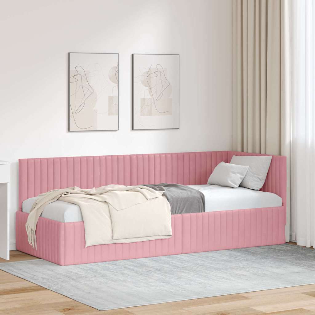 Estrutura de cama de canto Rosa 100 cm x 200 cm Veludo