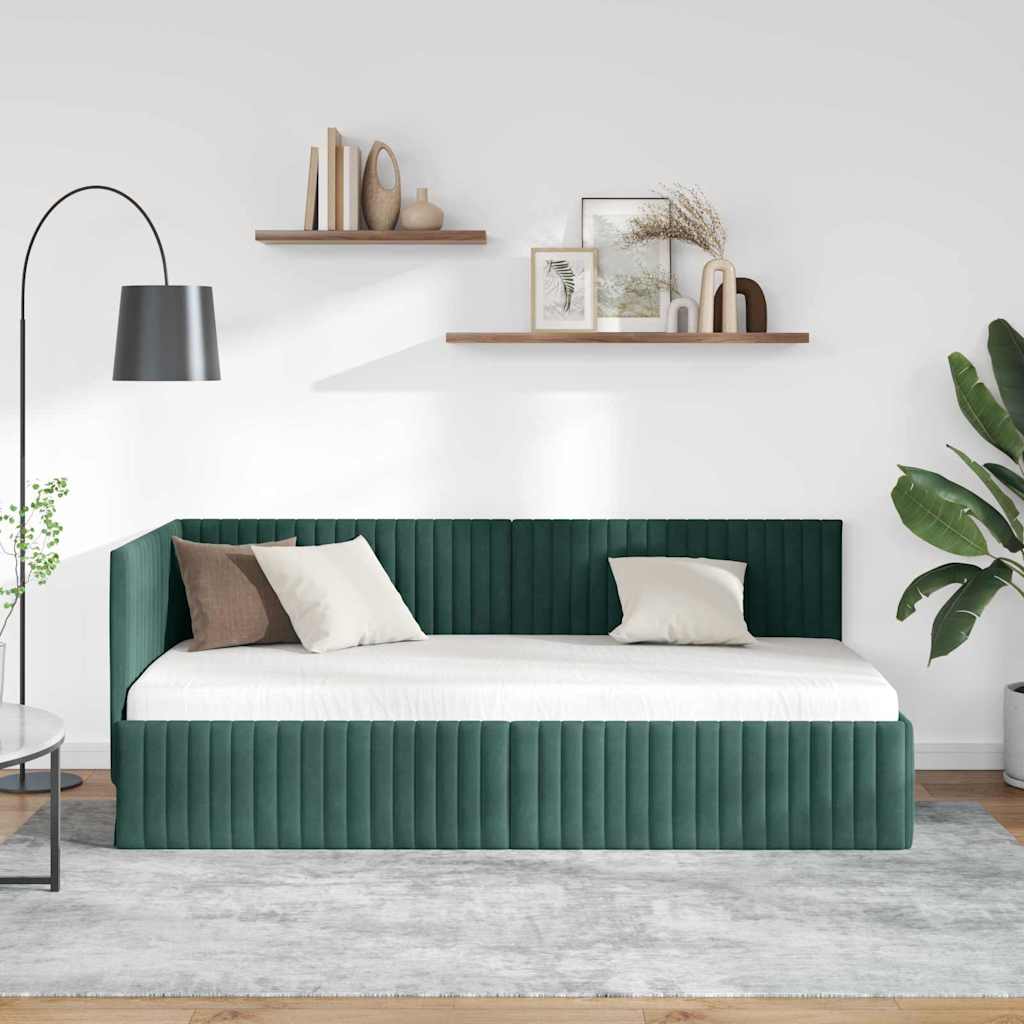 Estructura de cama en esquina Verde oscuro 90 cm x 200 cm