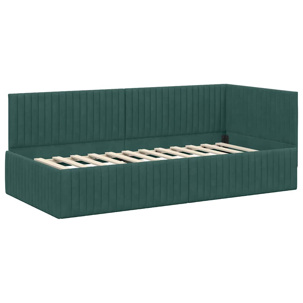 Estructura de cama en esquina Verde oscuro 90 cm x 200 cm