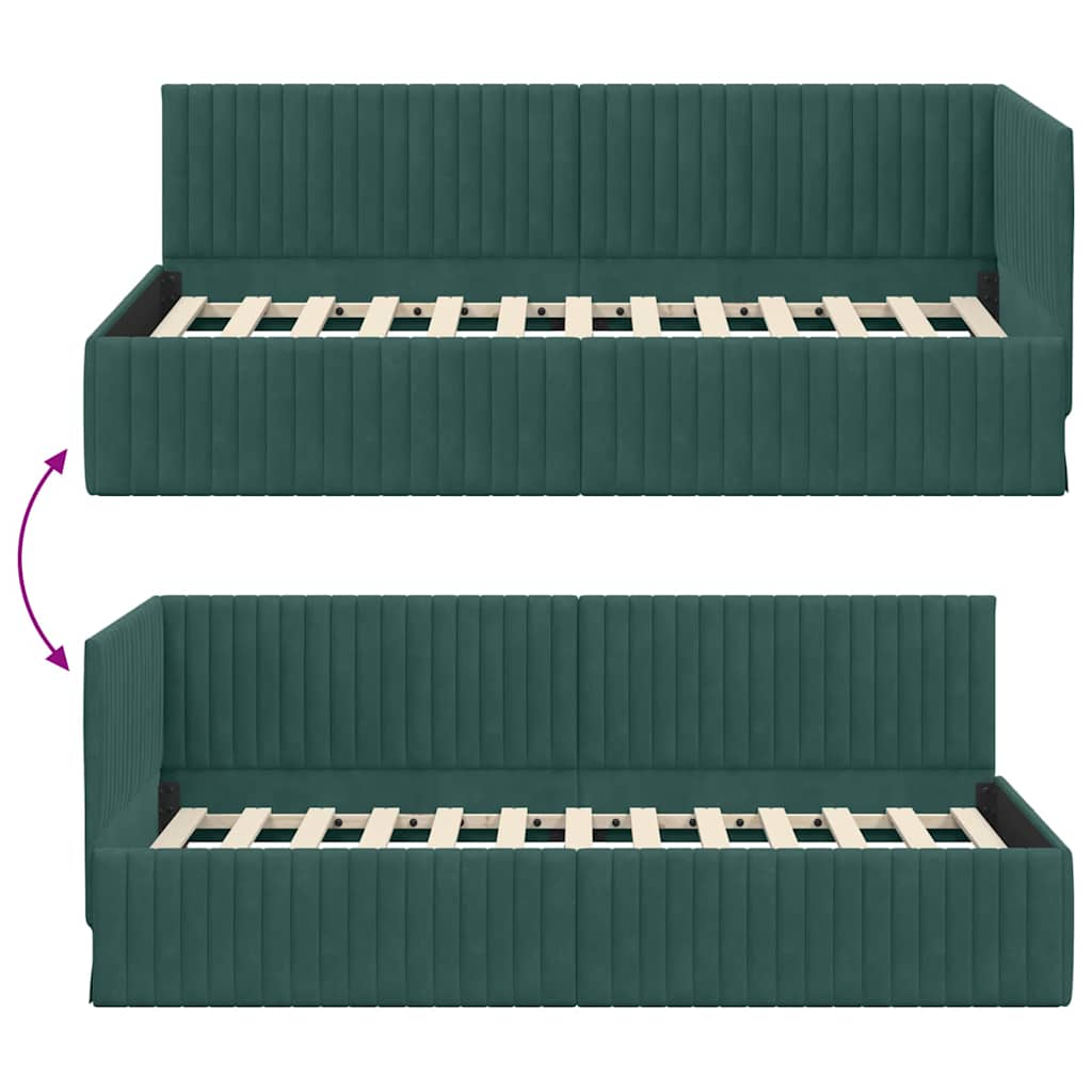Estructura de cama en esquina Verde oscuro 90 cm x 200 cm