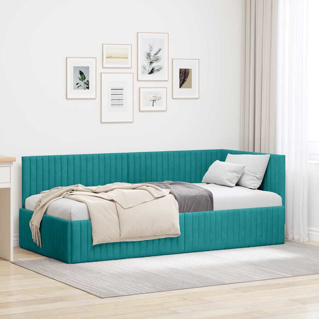 Estrutura de cama de canto Turquesa 90 cm x 190 cm Veludo
