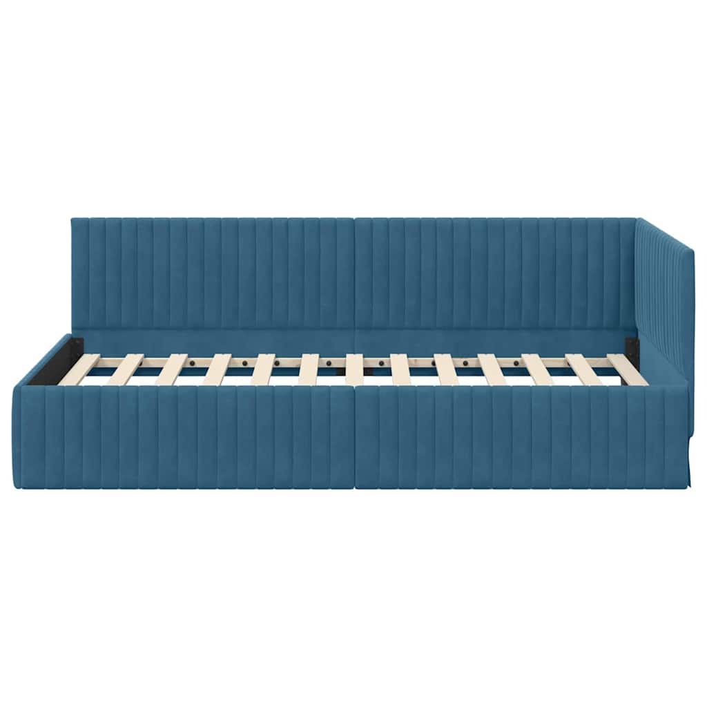 Estructura de cama en esquina Azul 100 cm x 200 cm Terciopelo