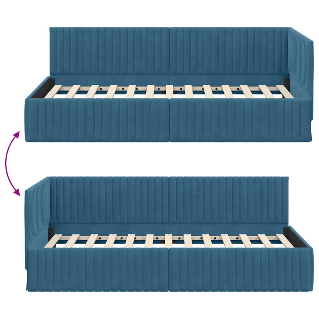 Estructura de cama en esquina Azul 100 cm x 200 cm Terciopelo