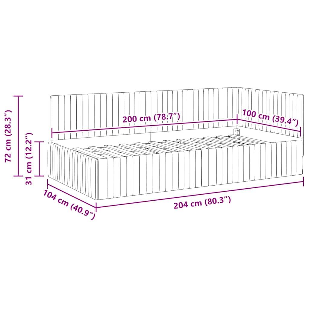 Estructura de cama en esquina Azul 100 cm x 200 cm Terciopelo