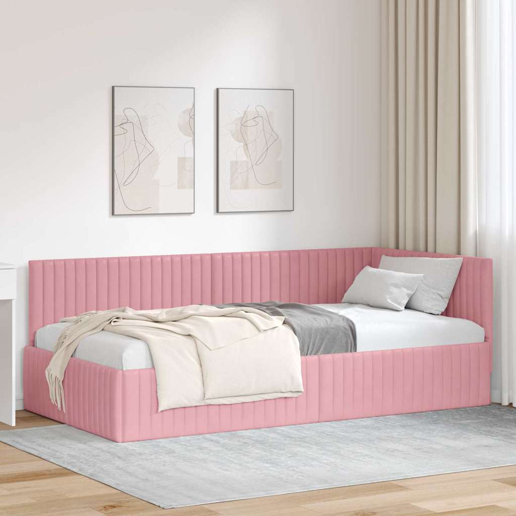 Estructura de cama en esquina Rosa 100 cm x 200 cm Terciopelo