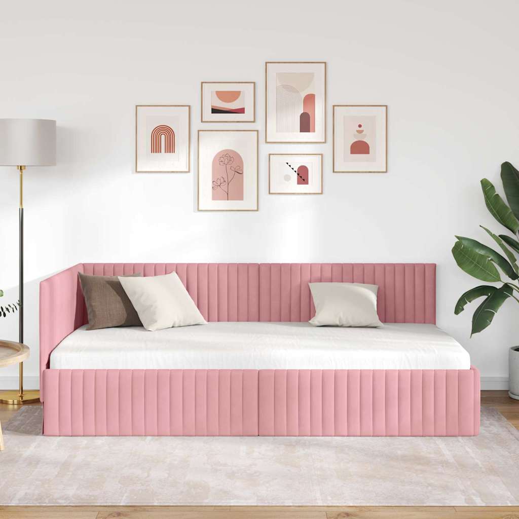 Estructura de cama en esquina Rosa 100 cm x 200 cm Terciopelo