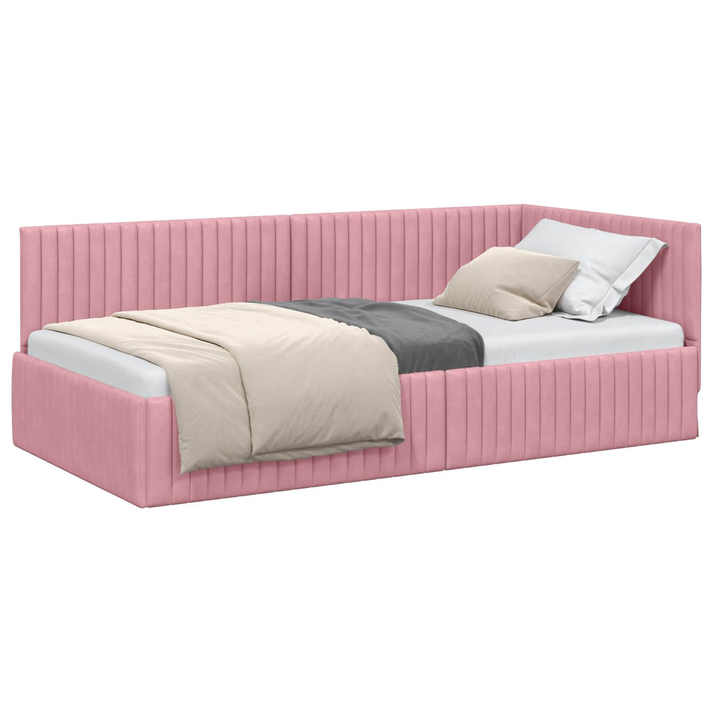 Estructura de cama en esquina Rosa 100 cm x 200 cm Terciopelo