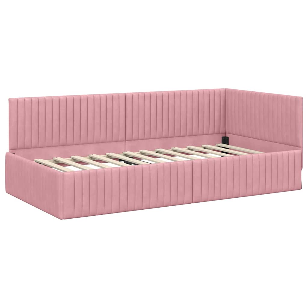 Estructura de cama en esquina Rosa 100 cm x 200 cm Terciopelo