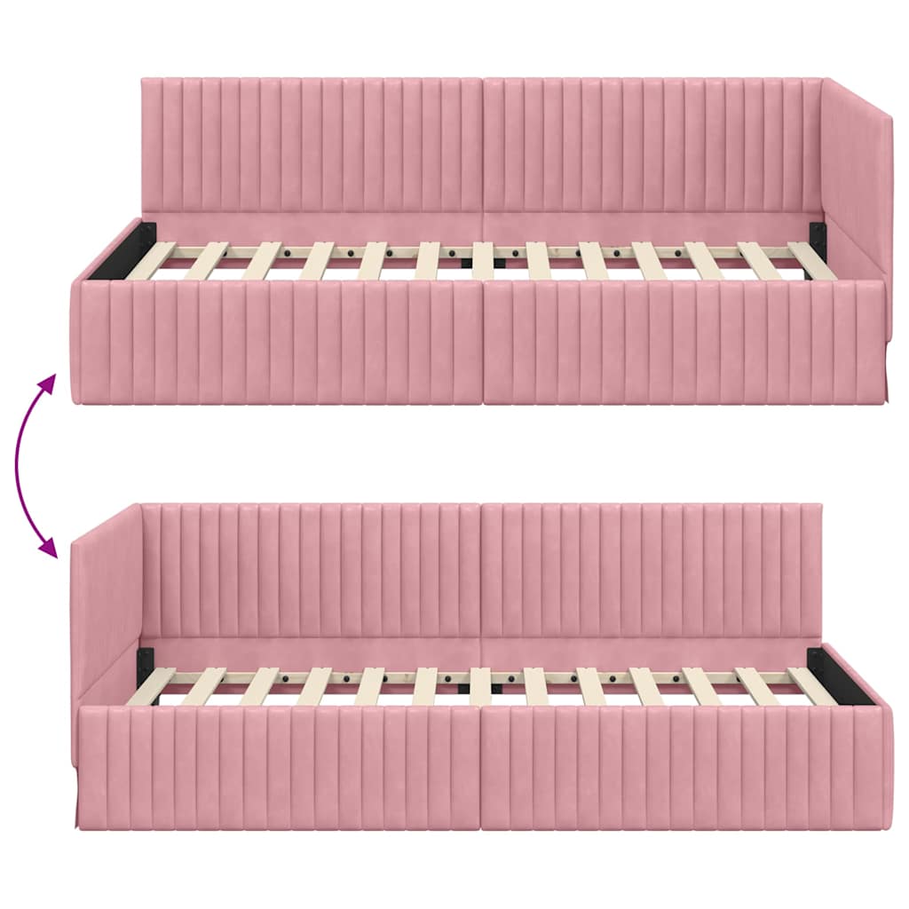 Estructura de cama en esquina Rosa 100 cm x 200 cm Terciopelo