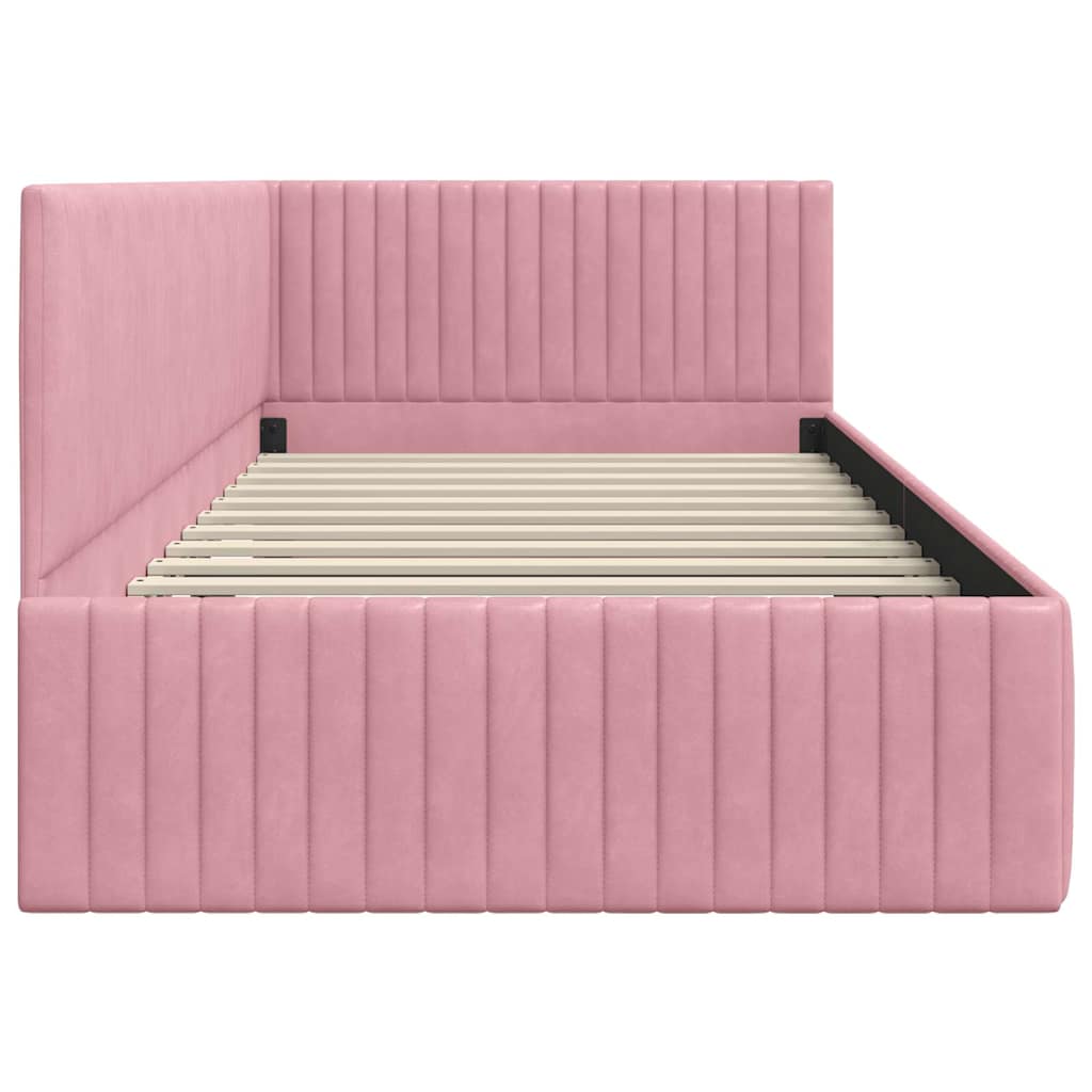 Estructura de cama en esquina Rosa 100 cm x 200 cm Terciopelo