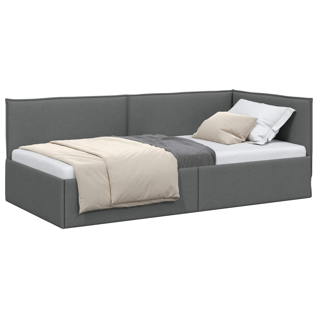 Estructura de cama en esquina Gris oscuro 80 x 200 cm tela