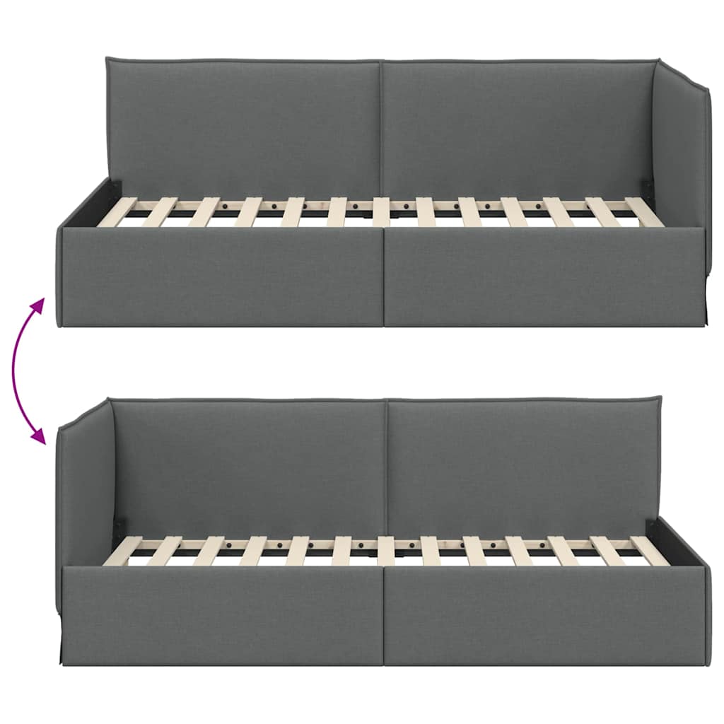Estructura de cama en esquina Gris oscuro 80 x 200 cm tela