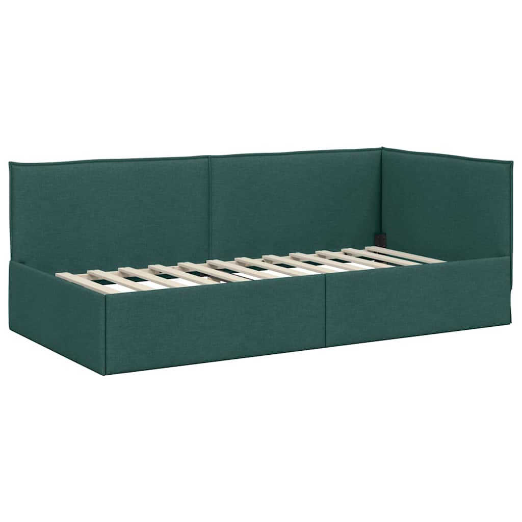 Estructura de cama en esquina Verde oscuro 80 x 200 cm tela