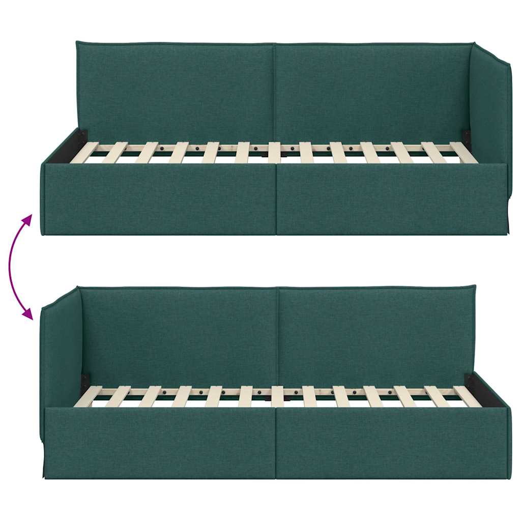 Estructura de cama en esquina Verde oscuro 80 x 200 cm tela